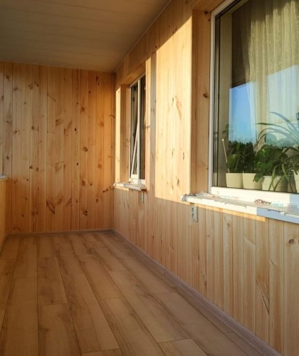 Остекление лоджии с обшивкой и установкой розеток